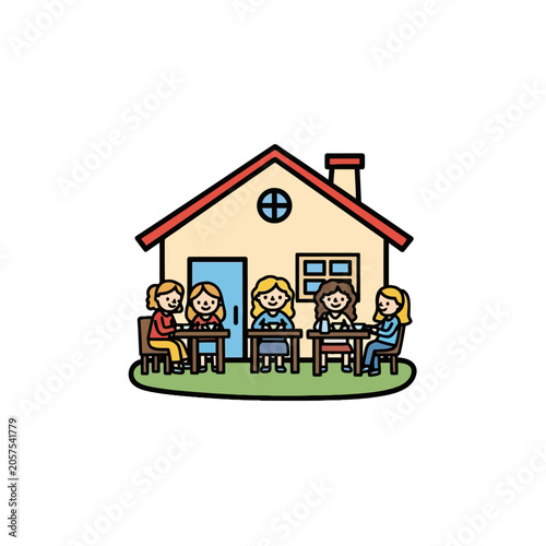 People sitting at a table outside.