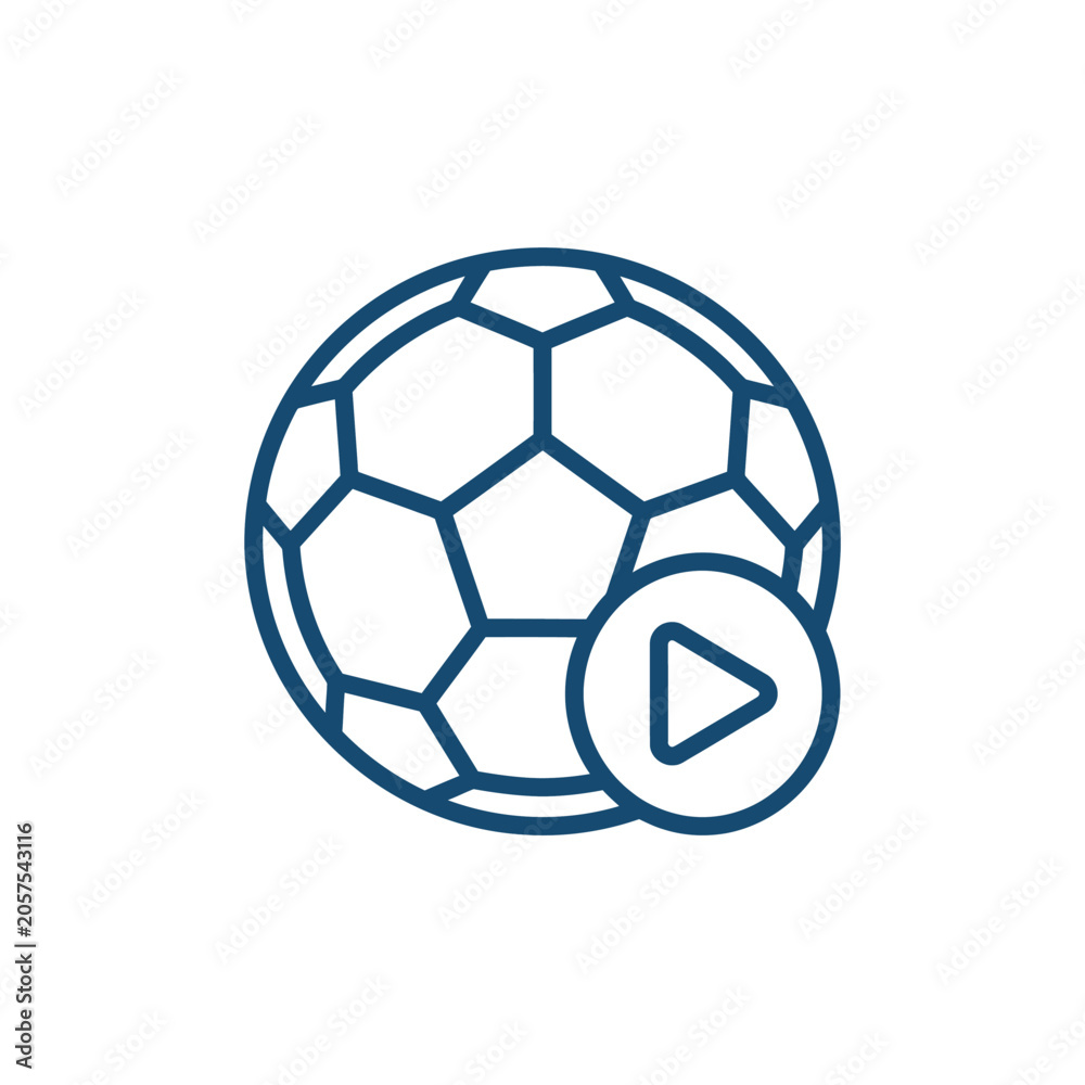 Naklejka premium A blue soccer ball with a play button on a white background, c (74) illustration