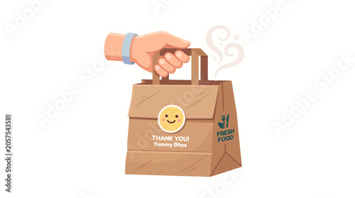 Takeaway food paper bag held by hand with thank you text