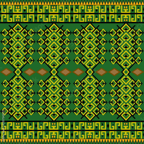 Green and Yellow Geometric Ethnic Seamless Textile Pattern