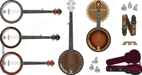 Εκτύπωση καμβά Banjo Musical Instrument Set with Acoustic String Models Hard Case Picks Bridge