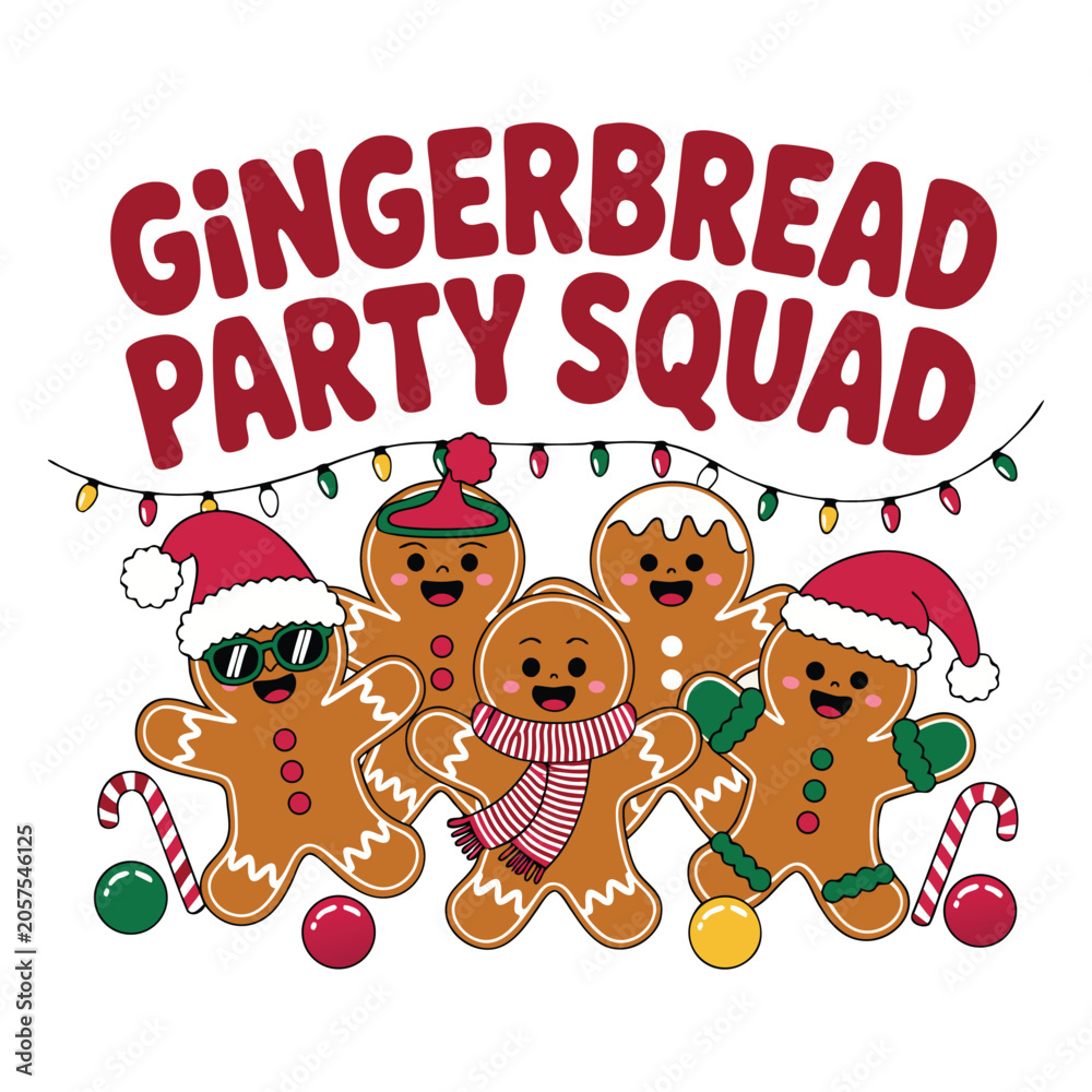 Fototapeta premium Gingerbread Party Squad Christmas T-Shirt Design