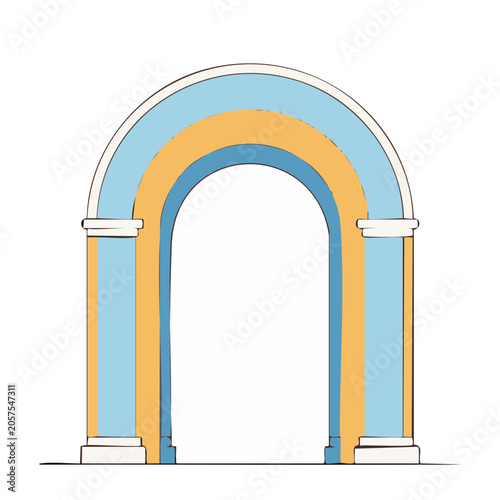 Flat design rainbow arch with clouds and sun