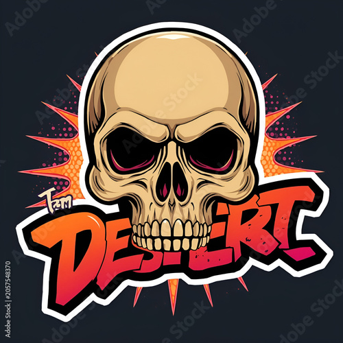 Graffiti style skull with the word 'Desert' in bold lettering and an explosion effect.
