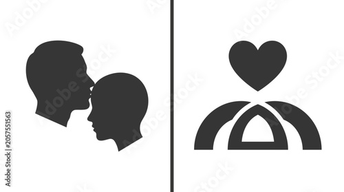 Fotografi Two minimalist icons depicting human connection and affection through silhouettes and symbolic shapes