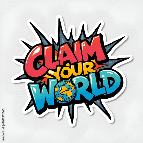 Claim Your World text with a globe illustration in a comic book style.