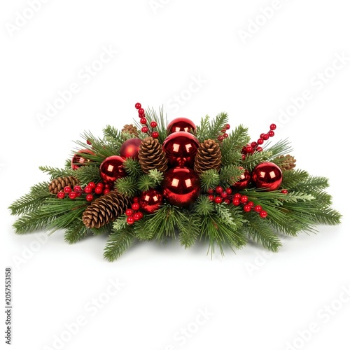 Christmas wreath with glowing candles and pine cones on greenery isolated on white background