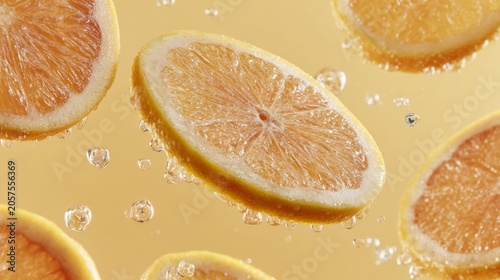 Juicy Citrus Fruit Floating in Refreshing Splash Scene