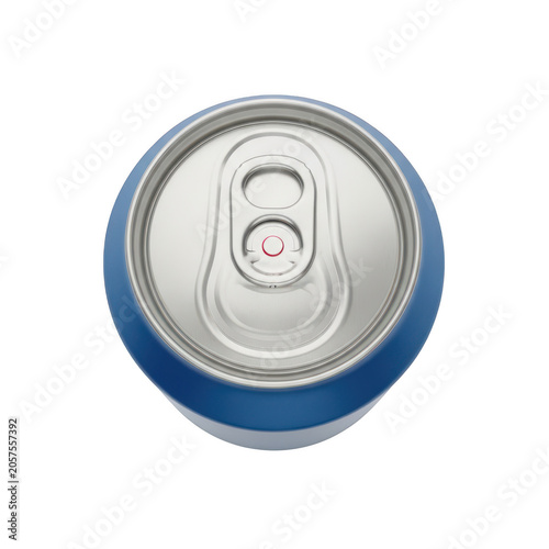 A close-up view of a shiny blue and silver soda can