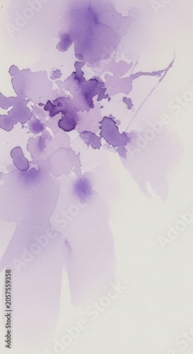Abstract Watercolor Painting of Delicate Purple Floral Blooms.