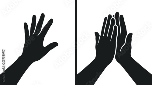 Cuadro en lienzo Silhouettes of human hands showing a single open palm and a high five gesture