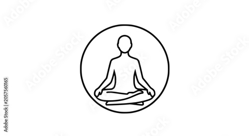 Fotografía Person meditating in lotus pose icon inside circle, minimalist outline symbol