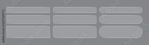 Various rectangular glass morphism UI banner shapes with rounded corners for interface design on a dark gray background.