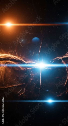 Cosmic Nebula with Bright Stars and Lens Flares.