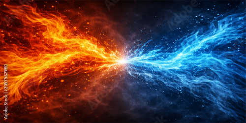 Photos Inferno Versus Glacier Energy Burst: Explosive fire and ice collision background