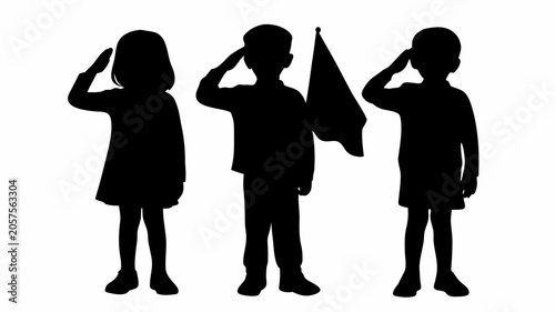 Quadro em tela Children saluting a flag in unison patriotically