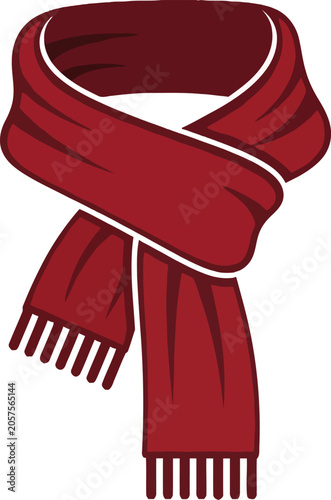 Red scarf with white trim detail.
