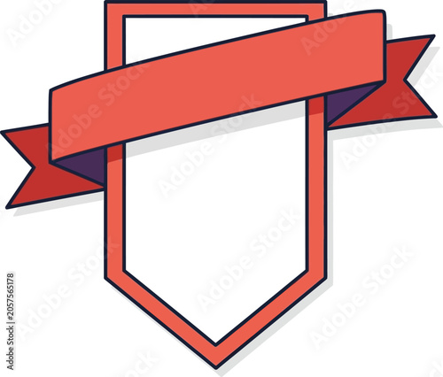 Red Shield Icon with Ribbon Banner.