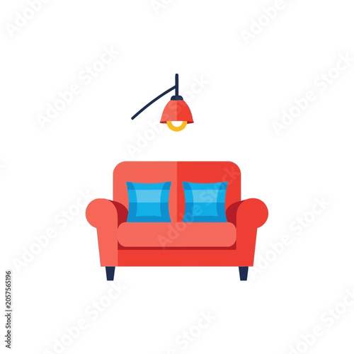 Red Sofa With Blue Cushions Furniture.