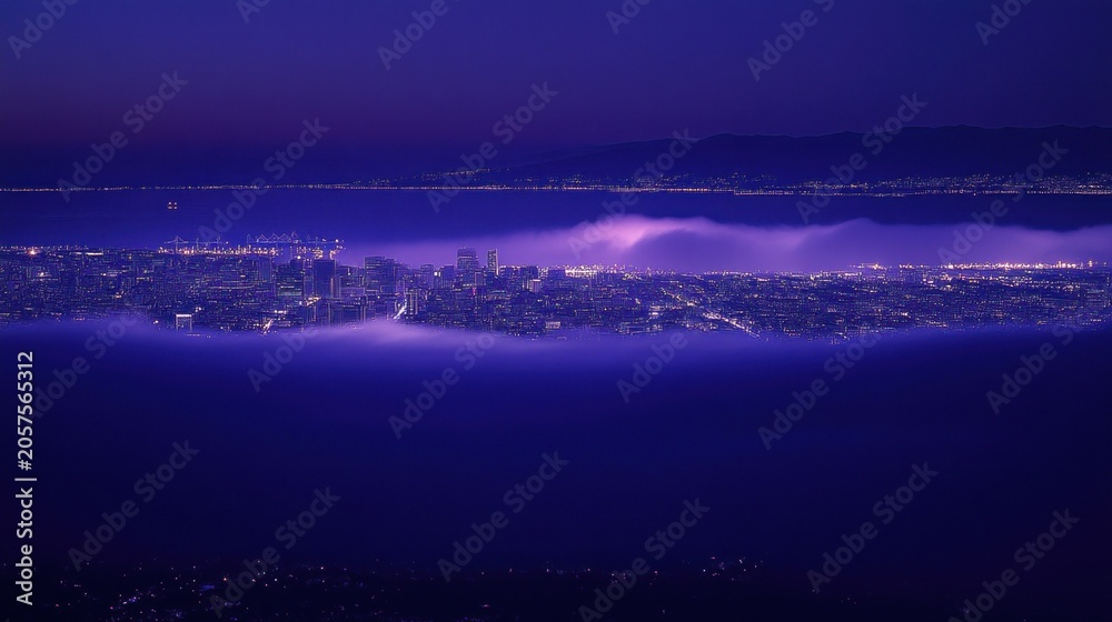 Fototapeta premium City lights veiled in a purple haze.