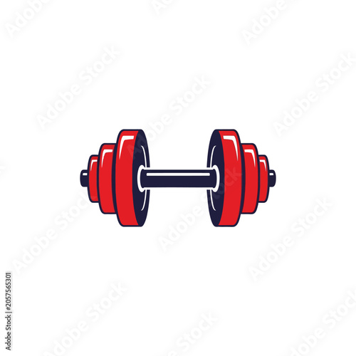 Red dumbbell weightlifting fitness equipment.