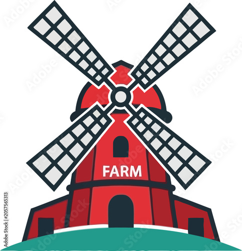 Red Farm Windmill Illustration.