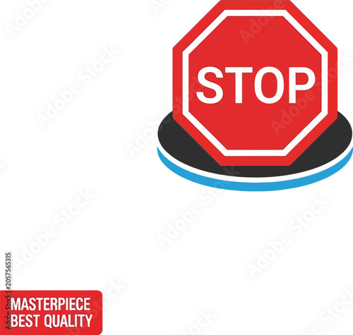 Red Stop Sign Icon on a Round Base.