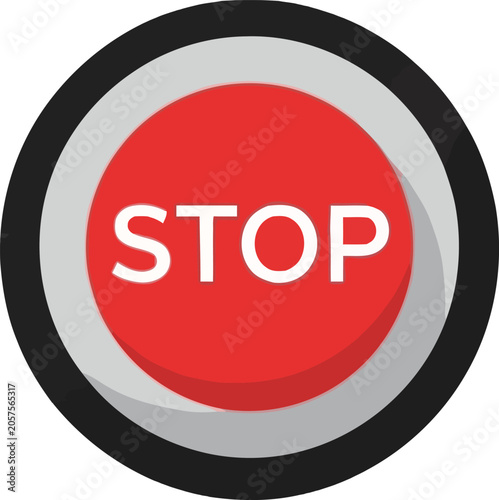 Red Stop Button with Bold White Text in Circular Design.