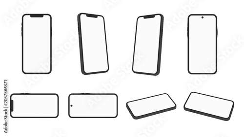 Foto Set of blank smartphone mockups in multiple viewing angles