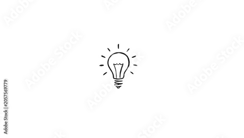 Konstfotografi Minimalist hand drawn light bulb icon on white speech bubble, pencil sketch line art