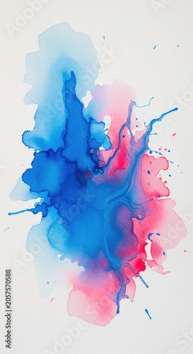 Vibrant Abstract Watercolor Splash with Blue and Pink Hues.