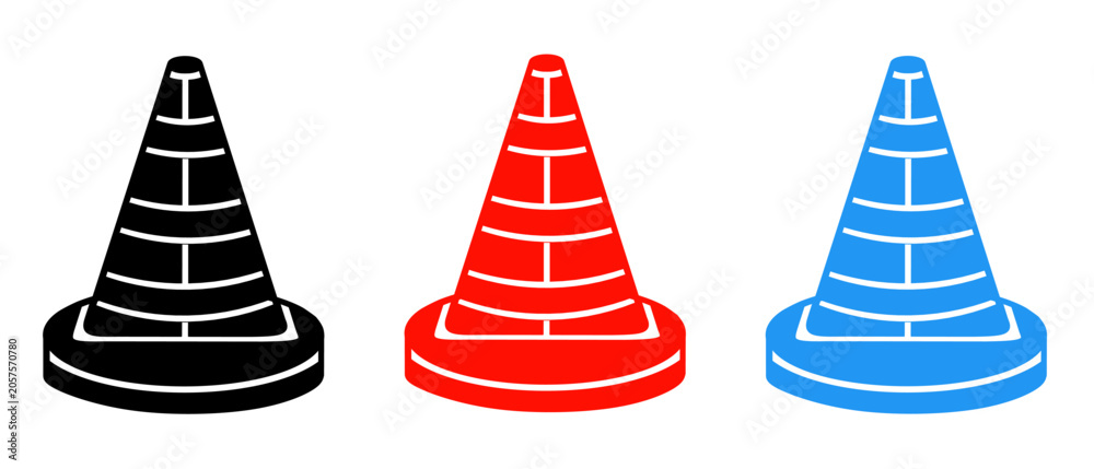 Fototapeta premium Traffic cone icon illustration set with colorful. Stock vector.