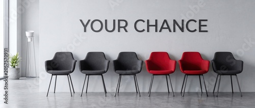 Your chance concept with red chair in waiting room interview