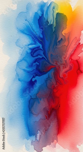 Vibrant Abstract Swirls of Red, Blue, and Yellow Paint.