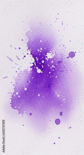 Vibrant Purple Watercolor Splatter Abstract Art.