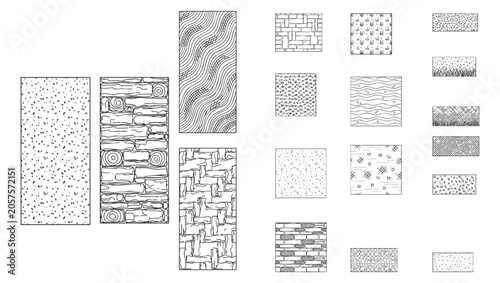 Architectural Material Vector Swatches – Top View Groundcover and Water Hatch Patterns for Site Plans
