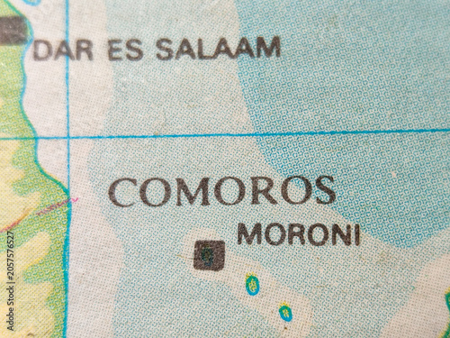 Tableau sur toile Map of Comoros and its capital city, Moroni