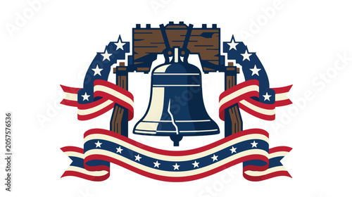 American Liberty Bell Symbol Flat Vector Illustration