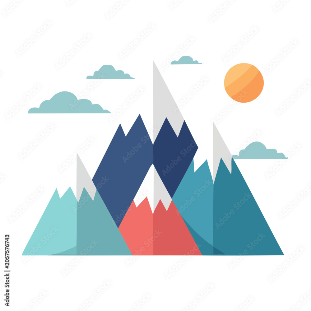 Fototapeta premium Flat design mountain range with sun and sky