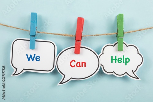 We can help text on speech bubbles hanging from clothespins