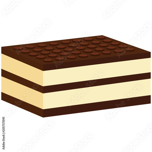 Gourmet slice of layered chocolate tiramisu cake with cocoa topping on a white background.
