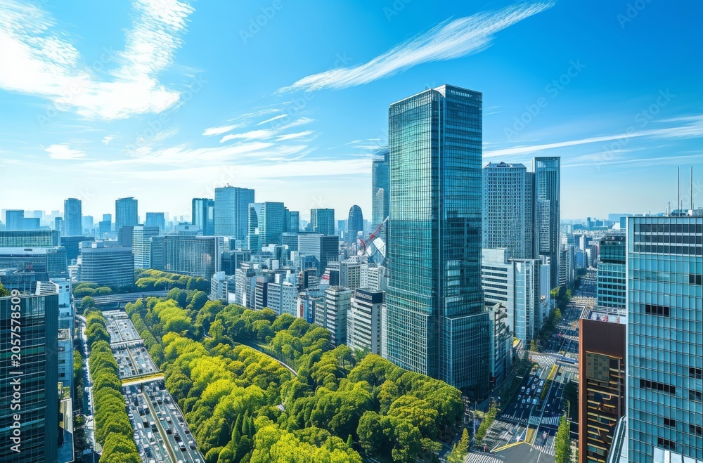 Obraz premium Urban growth meets blue skies