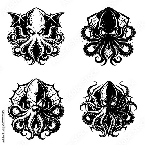 Vampire Squid icon featuring a mysterious deep sea cephalopod with webbed tentacles and large eyes. Clean vector design ideal for marine wildlife, ocean themes, gaming, and fantasy projects.