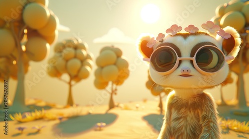 Cute Panda Character Wearing Sunglasses In Sunny Fantasy Forest