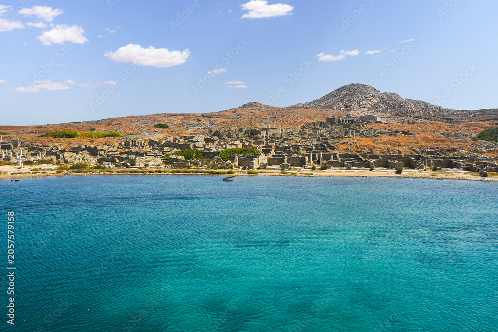 Εκτύπωση καμβά Ancient ruins stretching along Delos island coastline