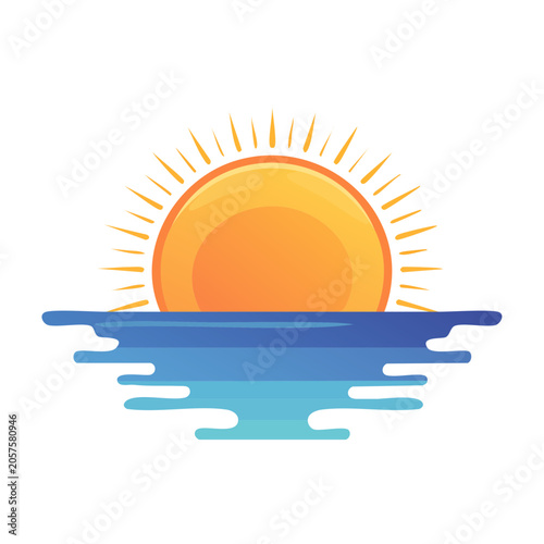 Flat design 3D render of a bright sun with rays