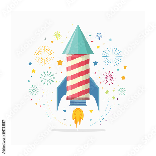 Flat design sailboat with flag and holiday symbols