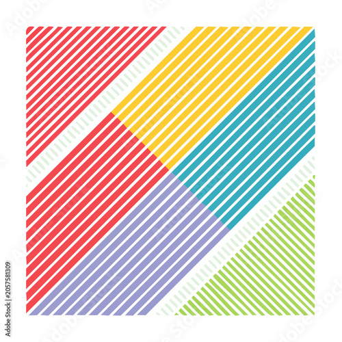 Geometric striped pattern in red blue yellow green cyan magenta