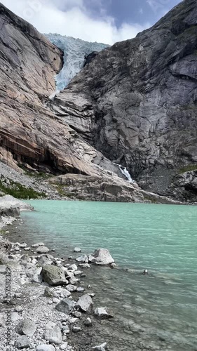Briksdalsbreen in norway glacier among the mountai