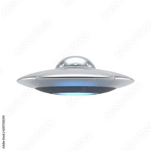 3d rendering of a classic metallic flying saucer ufo isolated on transparent background